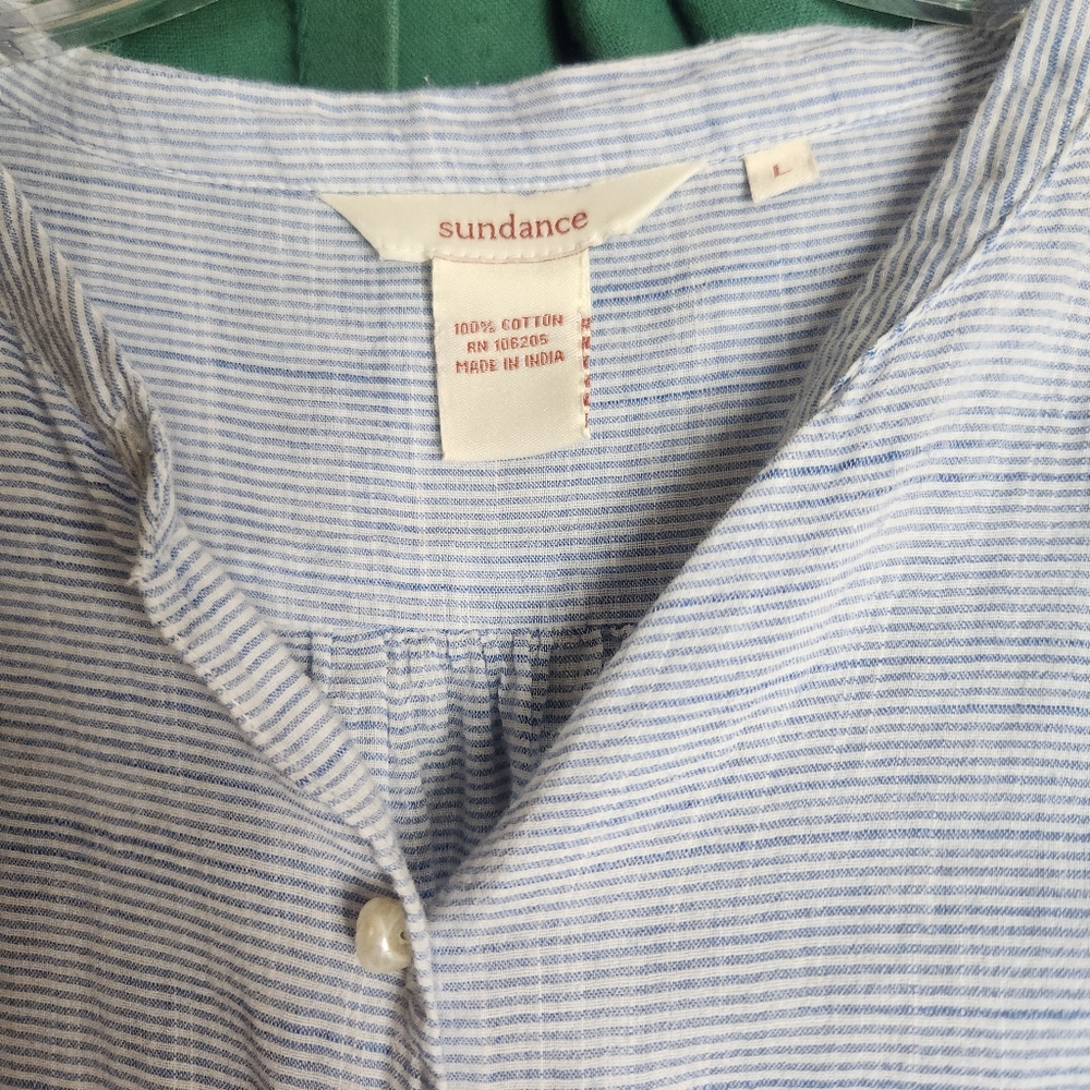 EUC Sundance Blue & White Button Down With No Color And Pearlescent Buttons - Picture 2 of 4